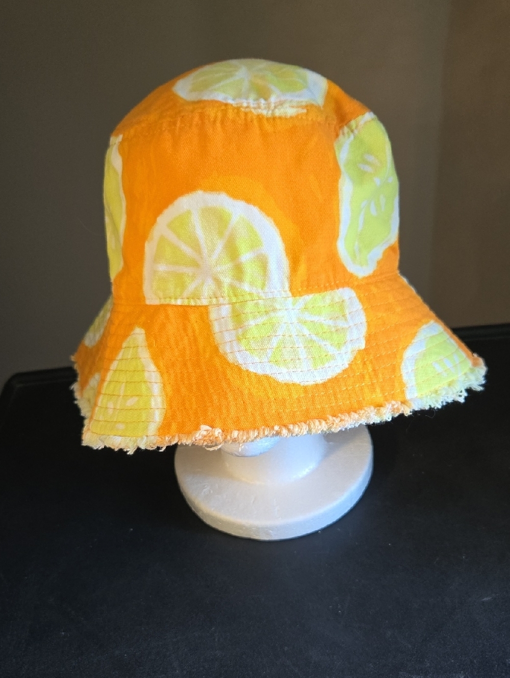 ZARA Orange Lemon Print Bucket Hat Unisex 100% Cotton